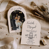 Retro Hand Drawn Quirky Arched Photo Wedding 招待状