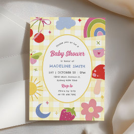 Retro Hand Drawn Quirky Baby Shower 招待状