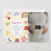 Retro Hand Drawn Quirky Baby Shower Photo 招待状 (正面)