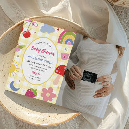 Retro Hand Drawn Quirky Baby Shower Photo 招待状