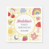 Retro Hand Drawn Quirky Birthday Party スタンダードカクテルナプキン (正面)