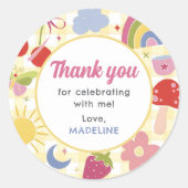 Retro Hand Drawn Quirky Birthday Party ラウンドシール (正面)