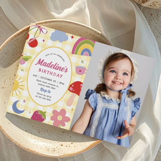 Retro Hand Drawn Quirky Birthday Party Photo 招待状