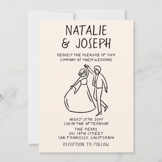 Retro Hand Drawn Quirky Unique QR Code Wedding 招待状 (正面)