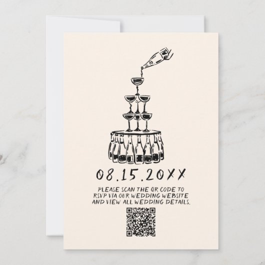 Retro Hand Drawn Quirky Unique QR Code Wedding 招待状 (裏面)