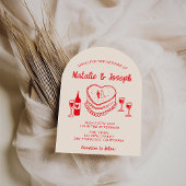 Retro Hand Drawn Red Cake Modern Arched Wedding 招待状