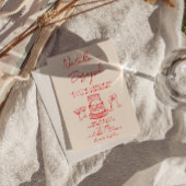 Retro Hand Drawn Red Cake Quirky Unique Wedding 招待状