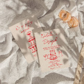 Retro Hand Drawn Red Cake Quirky Unique Wedding 招待状