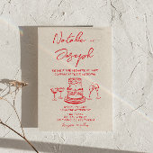 Retro Hand Drawn Red Cake Unique Photo Wedding 招待状