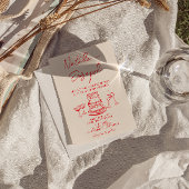 Retro Hand Drawn Red Cake Unique QR Code Wedding 招待状