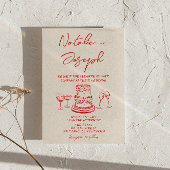 Retro Hand Drawn Red Cake Unique QR Code Wedding 招待状