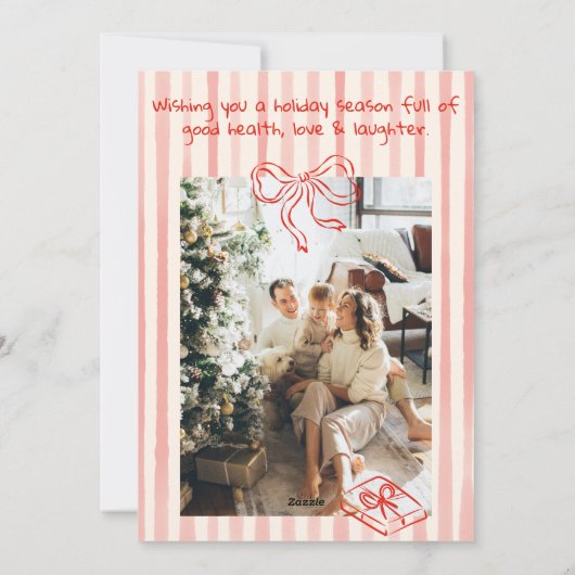 Retro Hand Drawn Red Funny Christmas Trees Bow シーズンカード (裏面)