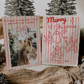 Retro Hand Drawn Red Funny Christmas Trees Bow シーズンカード