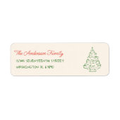 Retro Hand Drawn Red Green Christmas Tree Adress ラベル (正面)