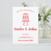 Retro Hand Drawn Red Quirky Cake Modern Wedding  サンキューカード (スタンド正面)