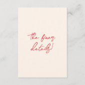 Retro Hand Drawn Red Trendy Quirky Wedding Details エンクロージャーカード (裏面)