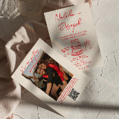 Retro Hand Drawn Red Unique QR Code Photo  Wedding 招待状