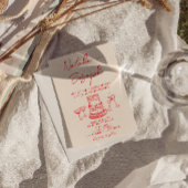 Retro Hand Drawn Red Unique QR Code Photo Wedding 招待状