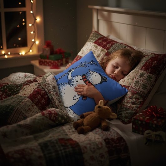 Retro Hand-Drawn Snowman クッション