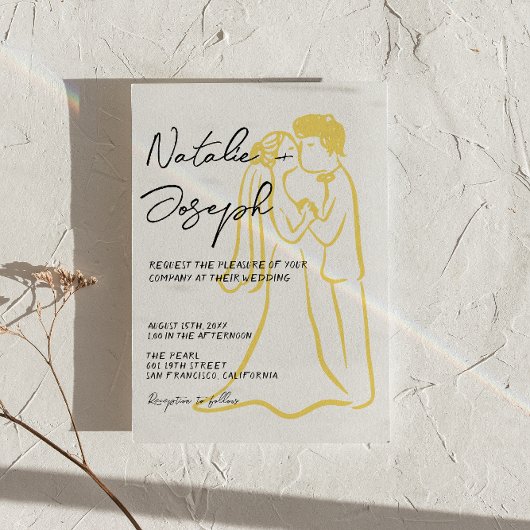 Retro Hand Drawn Summer QR Code Photo Wedding 招待状