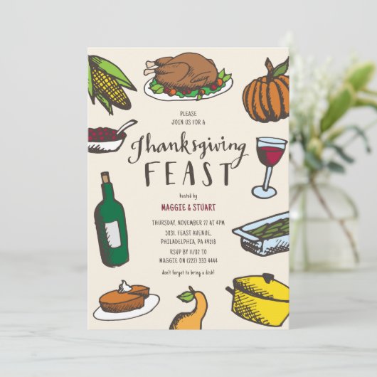 Retro Hand-drawn Thanksgiving Feast 招待状 (スタンド正面)