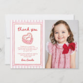 Retro Hand Drawn Valentine First Birthday Photo サンキューカード (正面)