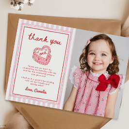 Retro Hand Drawn Valentine First Birthday Photo サンキューカード