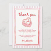 Retro Hand Drawn Valentine Girl First Birthday サンキューカード (正面)