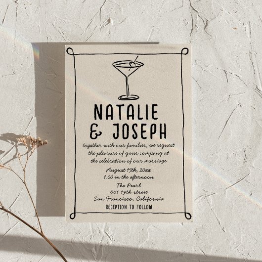 Retro Hand Drawn Written Cocktail Photo Wedding 招待状