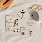 Retro Hand Drawn Written Couple Quirky Wedding 招待状