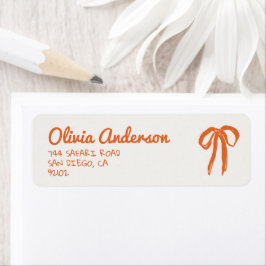 Retro Hand Drawn Written Orange Bow Baby Shower ラベル