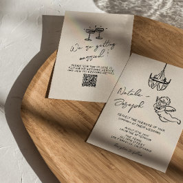 Retro Hand Drawn Written Quirky QR Code Wedding 招待状