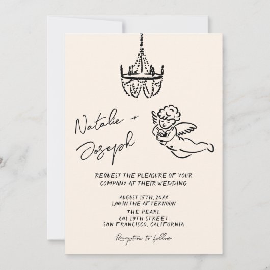 Retro Hand Drawn Written Quirky QR Code Wedding 招待状 (正面)