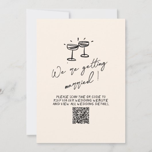Retro Hand Drawn Written Quirky QR Code Wedding 招待状 (裏面)