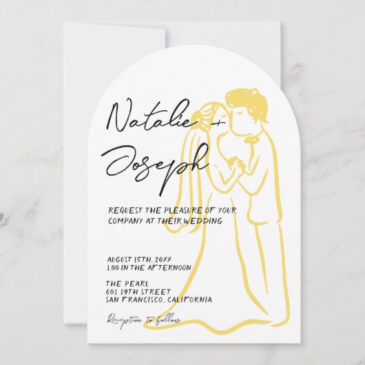 Retro Hand Drawn Written Summer Arched Wedding 招待状 (正面)