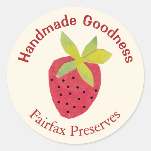 Retro Hand-Illustrated Strawberry Jam Jar Label ラウンドシール (正面)