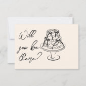 Retro Hand Written Drawn Cake Floral Wedding 出欠カード (裏面)