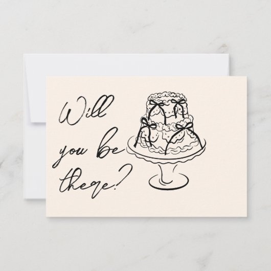 Retro Hand Written Drawn Cake Floral Wedding 出欠カード (裏面)