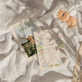 Retro Hand Written Drawn Floral Summer Wedding 招待状