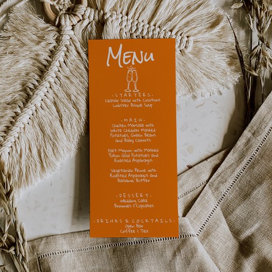 Retro Hand Written Drawn Orange Quirky Fun Wedding メニュー
