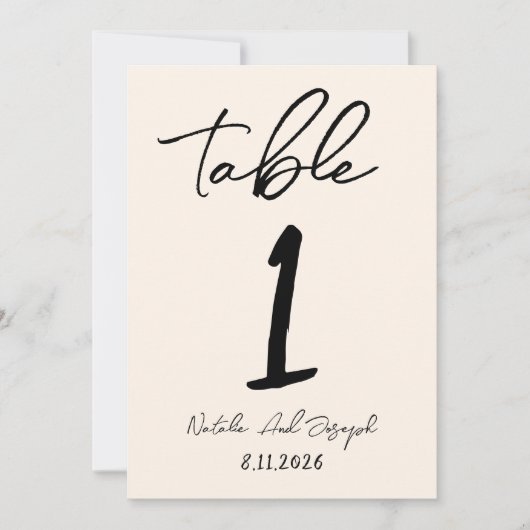 Retro Hand Written Whimsical Wedding Table Number 招待状 (正面)