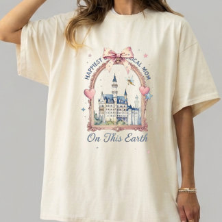 Retro Happiest Mom on Earth Shirt, Coquette Bow Di トライブレンドＴシャツ