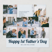 Retro Happy 1st Father's Day 12 Photo Collage Blue シーズンカード (正面/裏面)