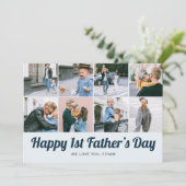 Retro Happy 1st Father's Day 12 Photo Collage Blue シーズンカード (スタンド正面)