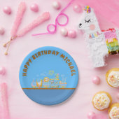 Retro Happy Birthday Animal Train Paper Plate ペーパープレート (パーティー)