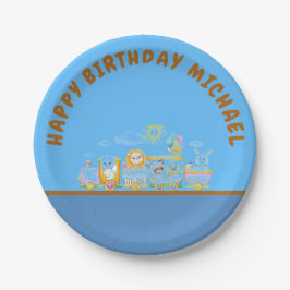 Retro Happy Birthday Animal Train Paper Plate ペーパープレート