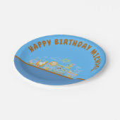 Retro Happy Birthday Animal Train Paper Plate ペーパープレート (アングル)