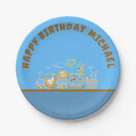 Retro Happy Birthday Animal Train Paper Plate ペーパープレート