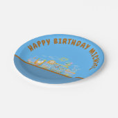 Retro Happy Birthday Animal Train Paper Plate ペーパープレート (アングル)