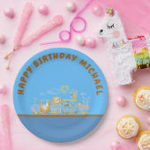 Retro Happy Birthday Animal Train Paper Plate ペーパープレート (パーティー)